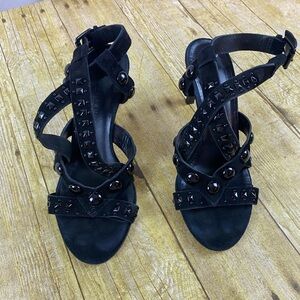 Latitude Femme Vero Cuoio Black Strappy Sandals with Studded Details EURO 37.5‎